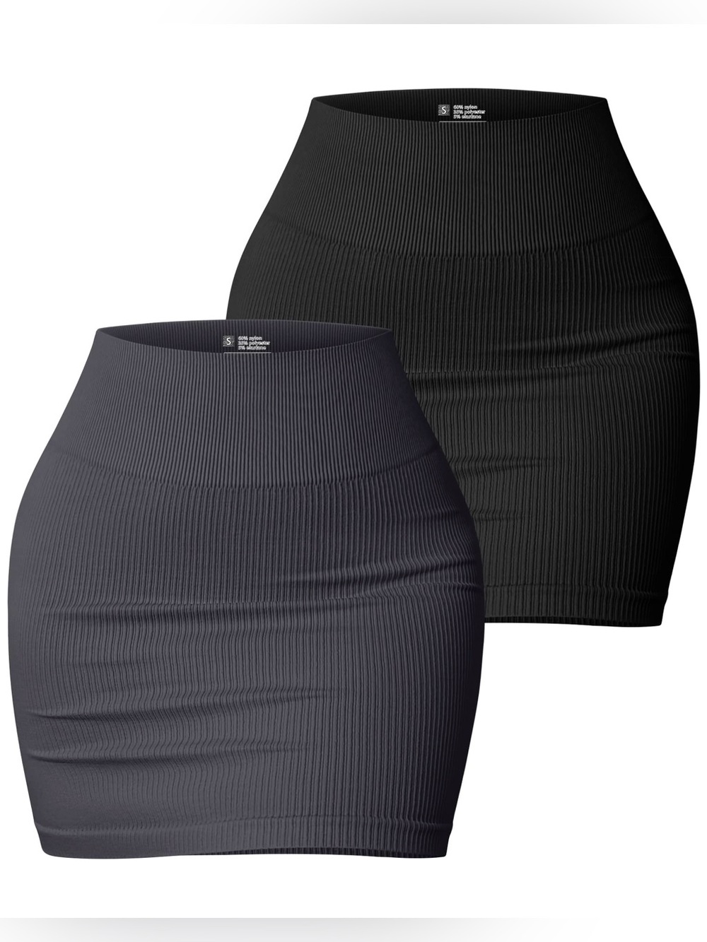 OQQ Ribbed Bodycon Mini Skirts Women’s Size S Black Gray 2 Piece Stretch Sexy